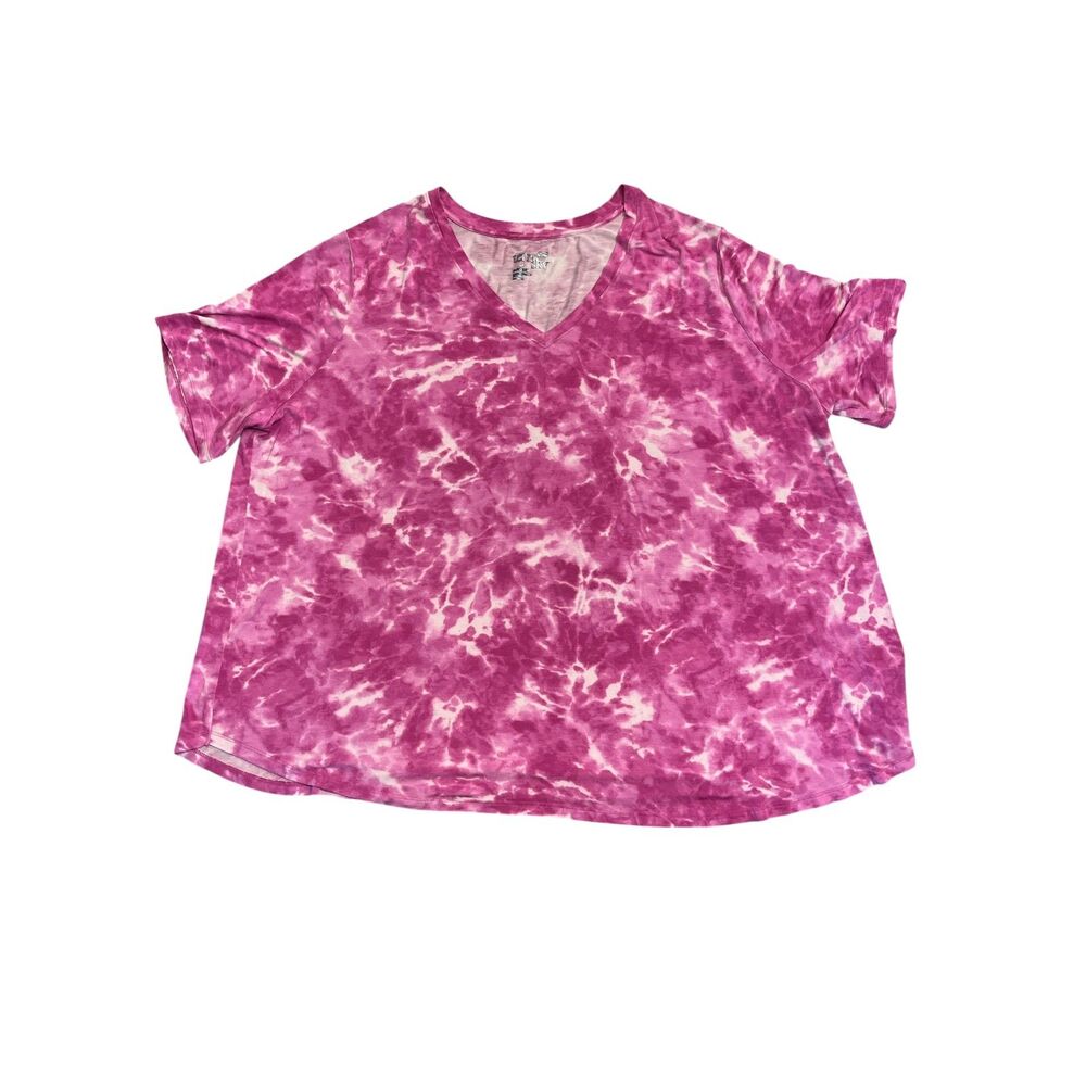 Terra & Sky 4X Pink Tie Dye V Neck Tee Plus Size Soft Stretch Top